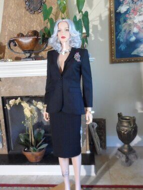 Dolce & Gabbana Black Pinstripe Virgin Wool Skirt & Blazer Set IT 40